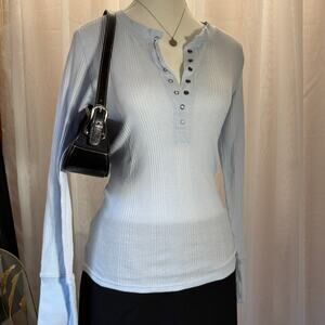 Aerie Baby Blue Long Sleeve Waffle Knit Henley Top Sz Small 60% Cotton